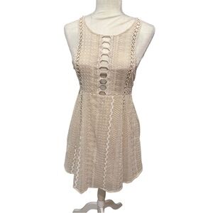 Free People Cream Embroidered Mini Dress - Women's Size 4